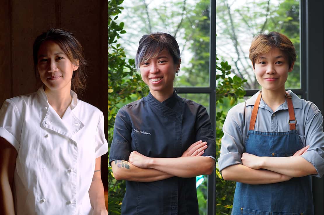 From left: Chef Jun Wong (Yellow Fin Horse), Pastry Chef Ooi Viyern and Bartender Chong Wen Shan (Ignis)